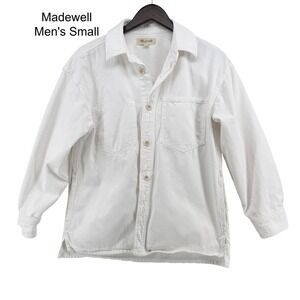 Madewell Mens Small White Denim Shirt Jacket Button Front Overshirt Shacket S